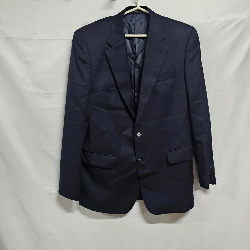 Lauren Ralph Lauren Coat Blazer Men Size 42 L Navy Blue Pure Woolmark 100% Wool